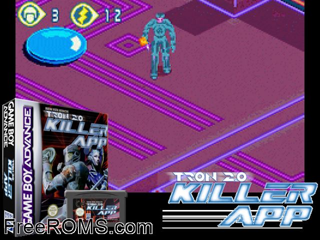 Tron 2.0 - Killer App Gameboy Advance game showing 3D box cover and gameplay screenshot