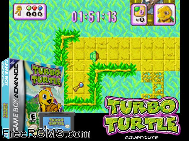 Turbo Turtle Adventure Gameboy Advance game showing 3D box cover and gameplay screenshot