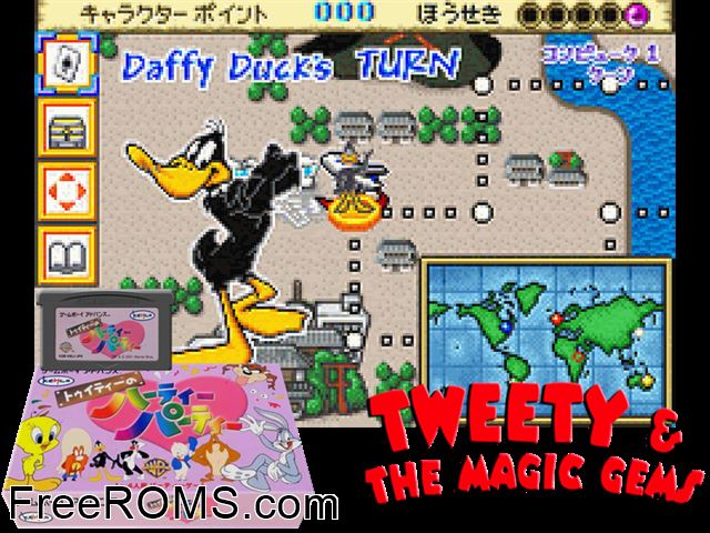 Tweety No Hearty Party (Japan) Gameboy Advance game showing 3D box cover and gameplay screenshot