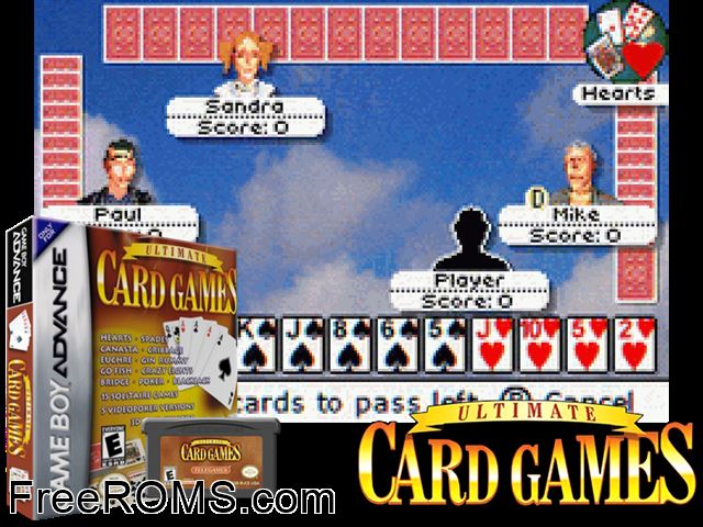 Ultimate Card Games Gameboy Advance game showing 3D box cover and gameplay screenshot