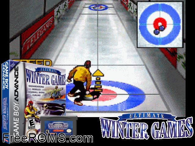 Ultimate Winter Games Gameboy Advance game showing 3D box cover and gameplay screenshot