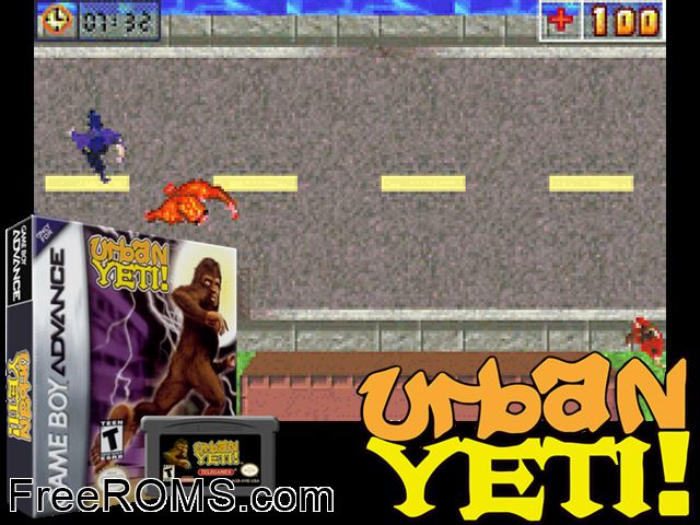 Urban Yeti! Gameboy Advance game showing 3D box cover and gameplay screenshot