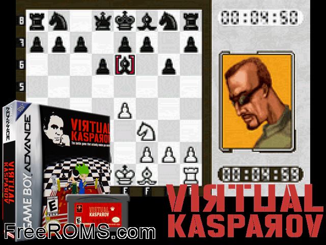 Virtual Kasparov Gameboy Advance game showing 3D box cover and gameplay screenshot