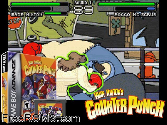 Wade Hixton's Counter Punch Gameboy Advance game showing 3D box cover and gameplay screenshot