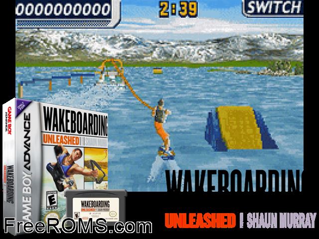 Wakeboarding Unleashed Featuring Shaun Murray Gameboy Advance game showing 3D box cover and gameplay screenshot