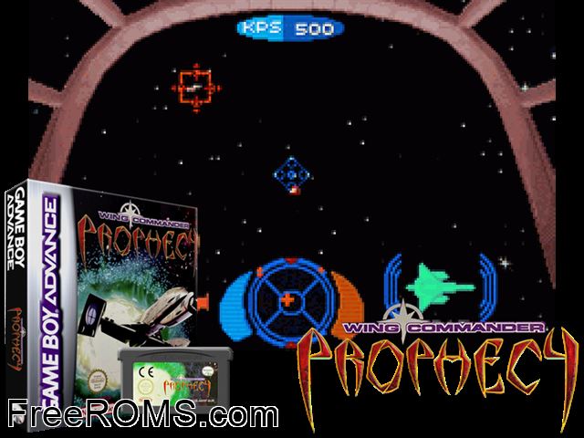 Wing Commander - Prophecy Gameboy Advance game showing 3D box cover and gameplay screenshot