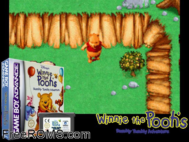 Winnie The Pooh's Rumbly Tumbly Adventure Gameboy Advance game showing 3D box cover and gameplay screenshot