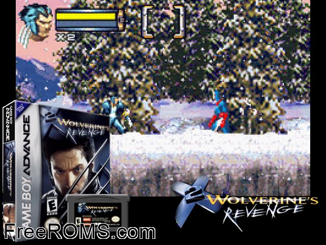 X2 - Wolverine's Revenge Gameboy Advance game showing 3D box cover and gameplay screenshot