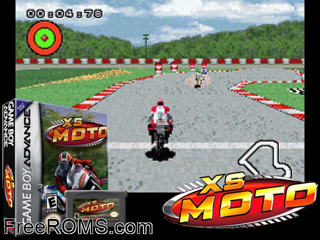 XS Moto Gameboy Advance game showing 3D box cover and gameplay screenshot