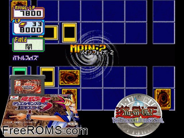 Yu-Gi-Oh! Duel Monsters 5 Expert 1 (Japan) Gameboy Advance game showing 3D box cover and gameplay screenshot