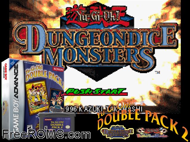 Yu-Gi-Oh! - Destiny Board Traveler + Yu-Gi-Oh! Dungeon Dice Monsters Gameboy Advance game showing 3D box cover and gameplay screenshot