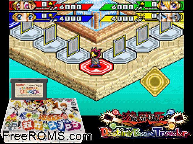 Yu-Gi-Oh! - Sugoroku No Sugoroku (Japan) Gameboy Advance game showing 3D box cover and gameplay screenshot