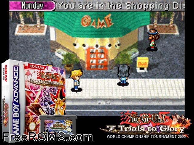 Yu-Gi-Oh! - Day Of The Duelist - World Championship Tournament 2005 Gameboy Advance game showing 3D box cover and gameplay screenshot