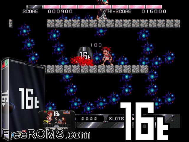 16 Ton (Japan) Genesis game showing 3D box cover and gameplay screenshot