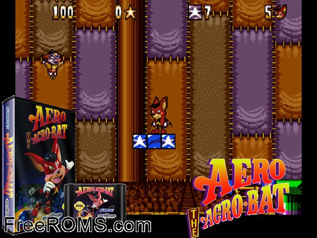 Aero the Acro-Bat Genesis game showing 3D box cover and gameplay screenshot