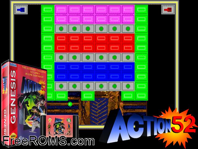 Action 52 Genesis game showing 3D box cover and gameplay screenshot