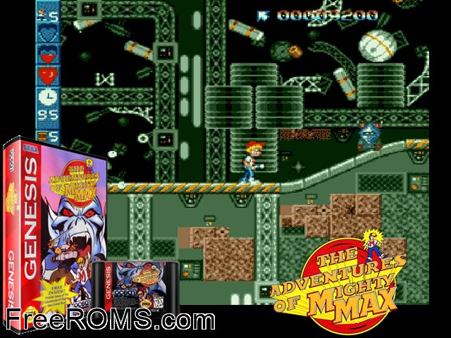 Adventures of Mighty Max, The Genesis game showing 3D box cover and gameplay screenshot