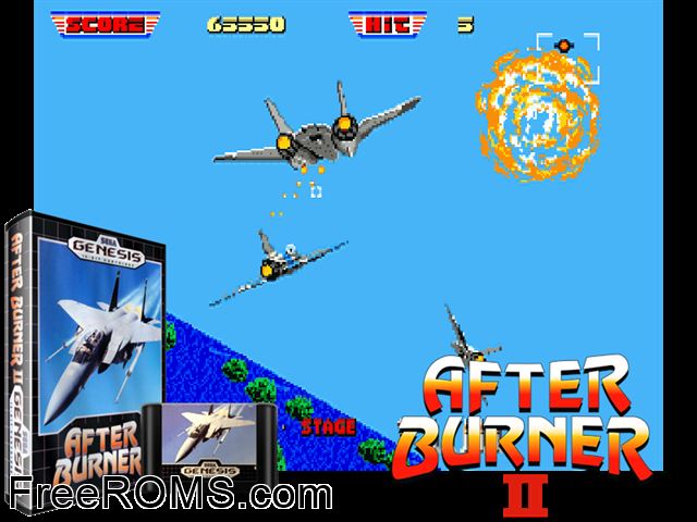 After Burner II Genesis game showing 3D box cover and gameplay screenshot