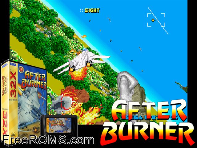 After Burner Genesis game showing 3D box cover and gameplay screenshot