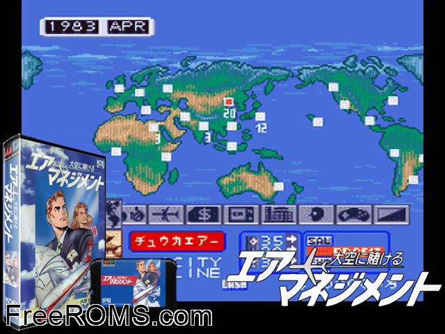 Air Management - Oozora ni Kakeru (Japan) Genesis game showing 3D box cover and gameplay screenshot