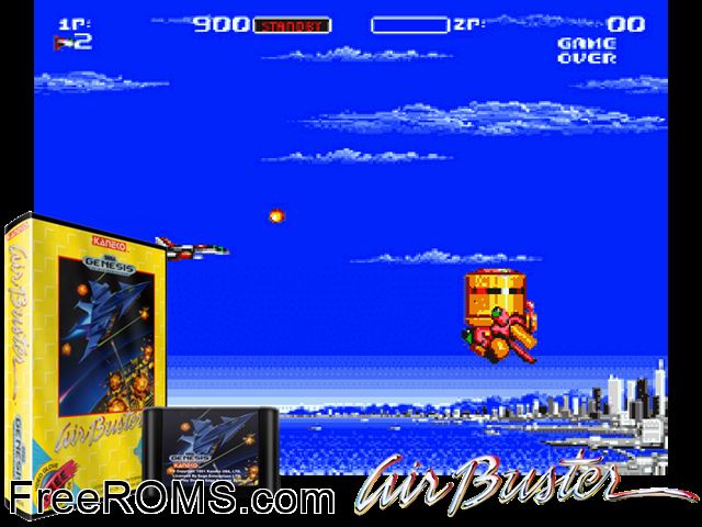 Airbuster Genesis game showing 3D box cover and gameplay screenshot