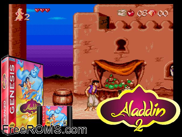 Aladdin II Genesis game showing 3D box cover and gameplay screenshot