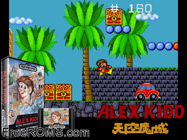 Alex the Kidd: Enchanted Castle Genesis game showing 3D box cover and gameplay screenshot