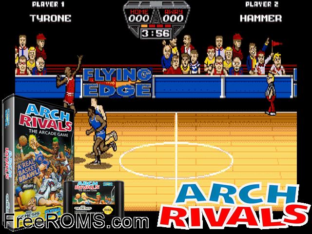 Arch Rivals Genesis game showing 3D box cover and gameplay screenshot