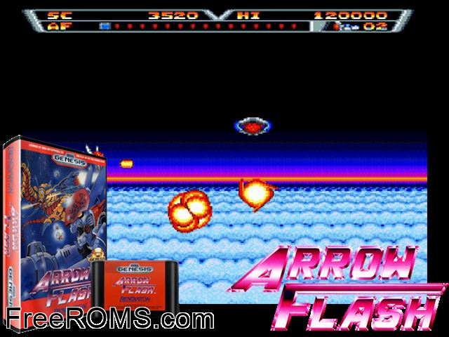 Arrow Flash Genesis game showing 3D box cover and gameplay screenshot
