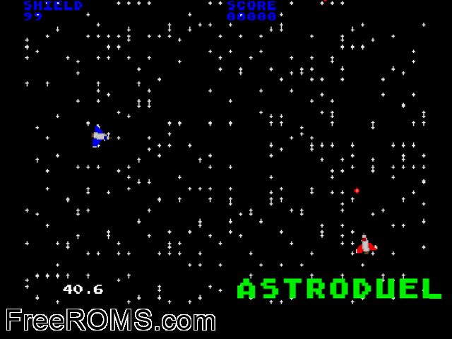 AstroDuel (Public Domain) Genesis game showing 3D box cover and gameplay screenshot