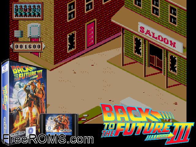 Back to the Future III Genesis game showing 3D box cover and gameplay screenshot