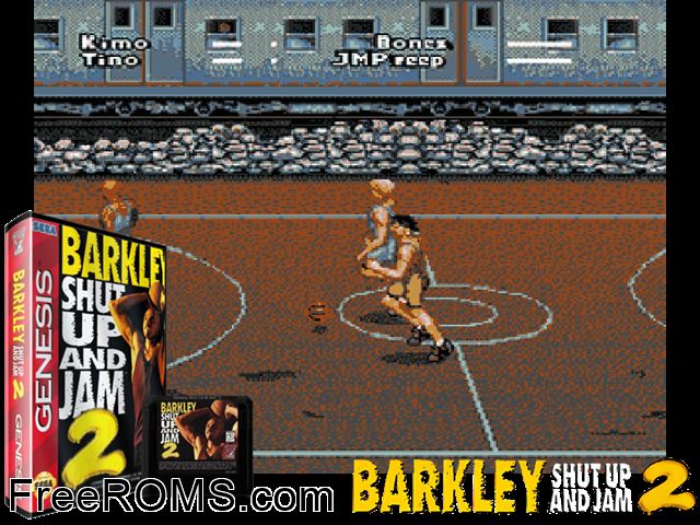 Barkley Shut Up and Jam! 2 Genesis game showing 3D box cover and gameplay screenshot
