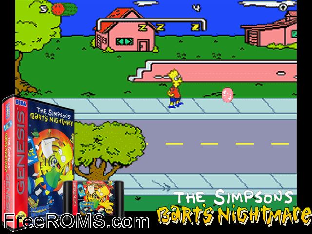 Bart's Nightmare Genesis game showing 3D box cover and gameplay screenshot