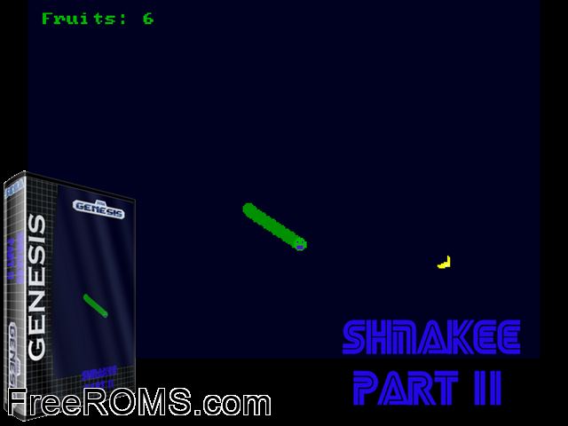 BasiEgaXorz - Shnakee Part 2!!! by DevSter (Public Domain) Genesis game showing 3D box cover and gameplay screenshot