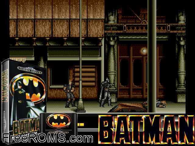 Batman Genesis game showing 3D box cover and gameplay screenshot