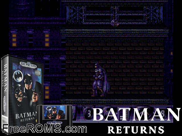 Batman Returns Genesis game showing 3D box cover and gameplay screenshot