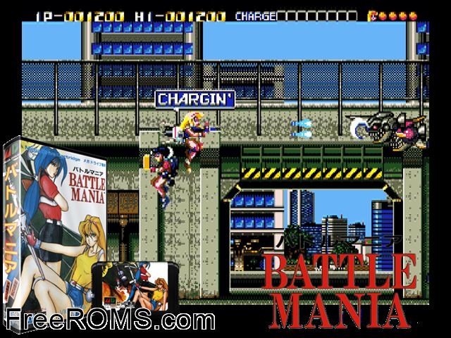 Battle Mania (Japan) Genesis game showing 3D box cover and gameplay screenshot