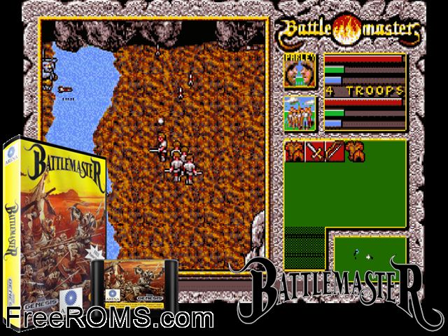 Battle Master Genesis game showing 3D box cover and gameplay screenshot