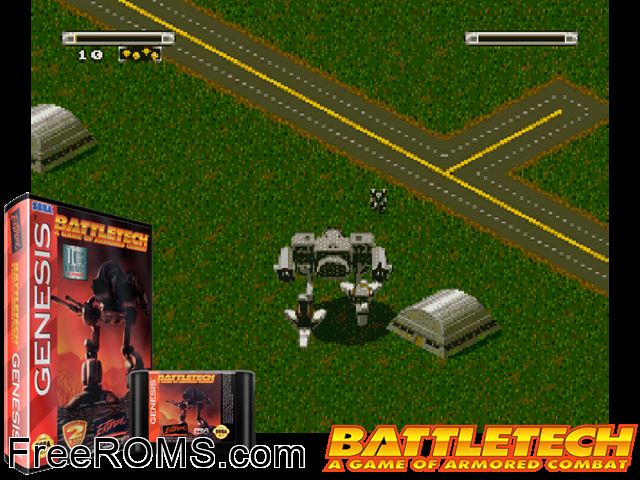 Battletech Genesis game showing 3D box cover and gameplay screenshot