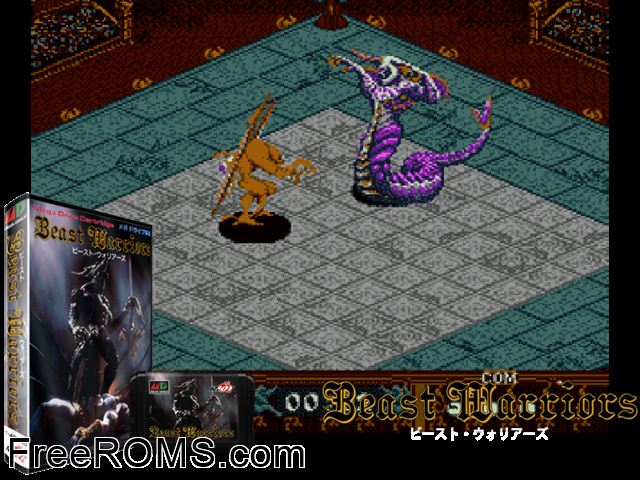 Beast Warriors (Japan) Genesis game showing 3D box cover and gameplay screenshot