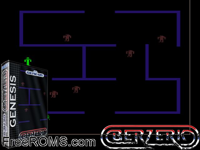 Berzerk Genesis game showing 3D box cover and gameplay screenshot