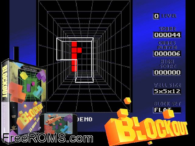 Block Out Genesis game showing 3D box cover and gameplay screenshot