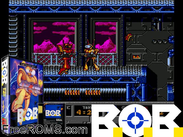 B.O.B. Genesis game showing 3D box cover and gameplay screenshot