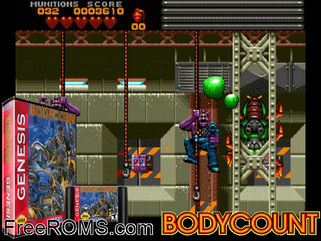 Body Count Genesis game showing 3D box cover and gameplay screenshot
