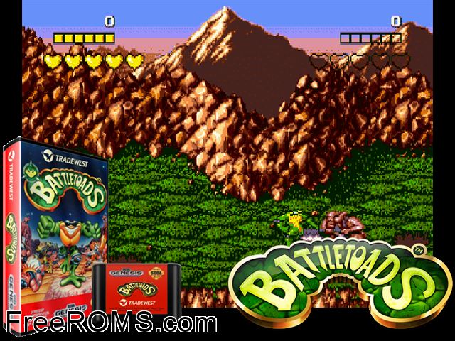 Battletoads Genesis game showing 3D box cover and gameplay screenshot