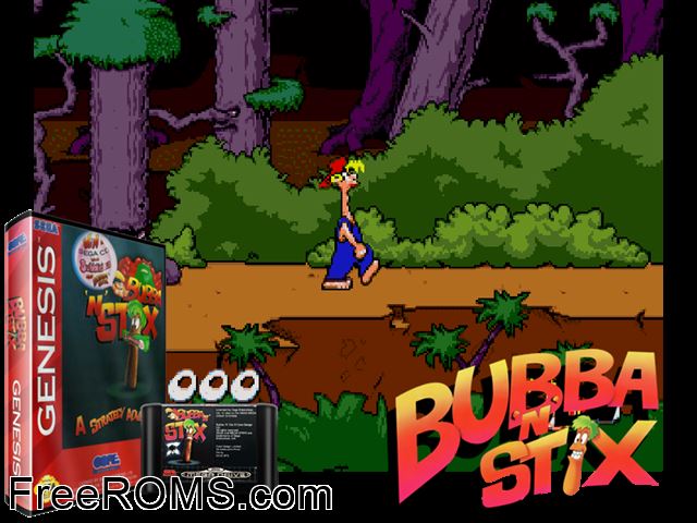 Bubba N Stix (Beta) Genesis game showing 3D box cover and gameplay screenshot
