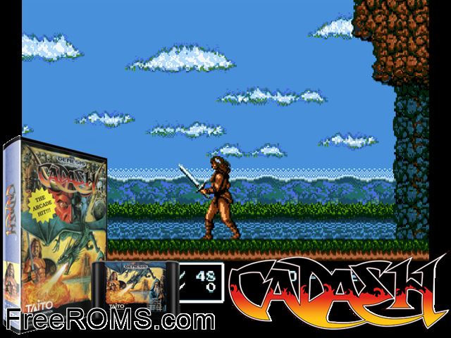Cadash Genesis game showing 3D box cover and gameplay screenshot