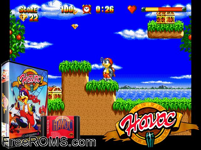 Capt'n Havoc Genesis game showing 3D box cover and gameplay screenshot