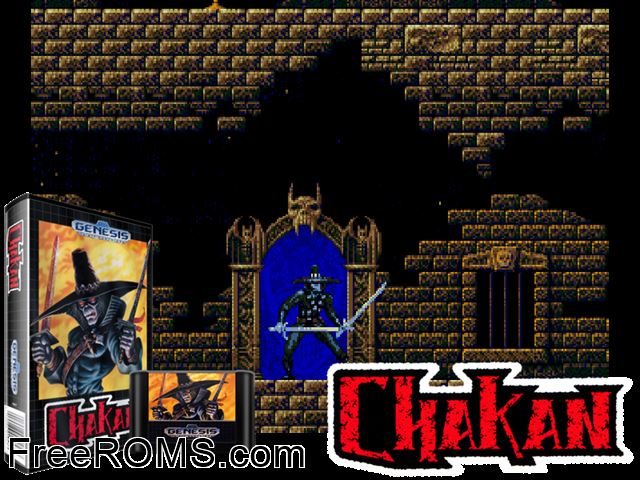 Chakan Genesis game showing 3D box cover and gameplay screenshot