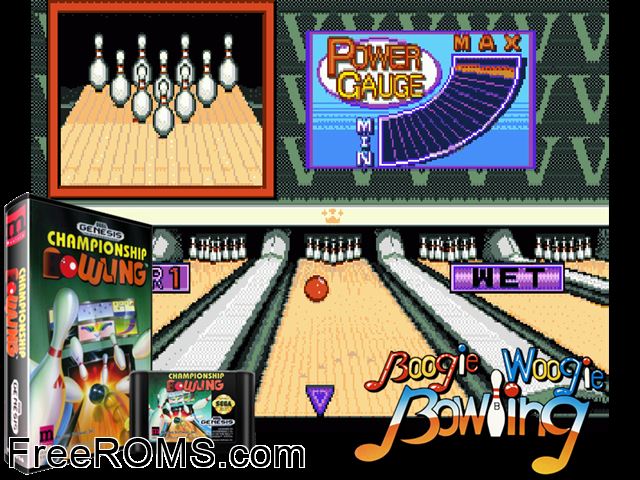 Championship Bowling Genesis game showing 3D box cover and gameplay screenshot